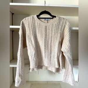 NWT Zara Cozy Cream Cable Knit Sweater with crystal embellishment